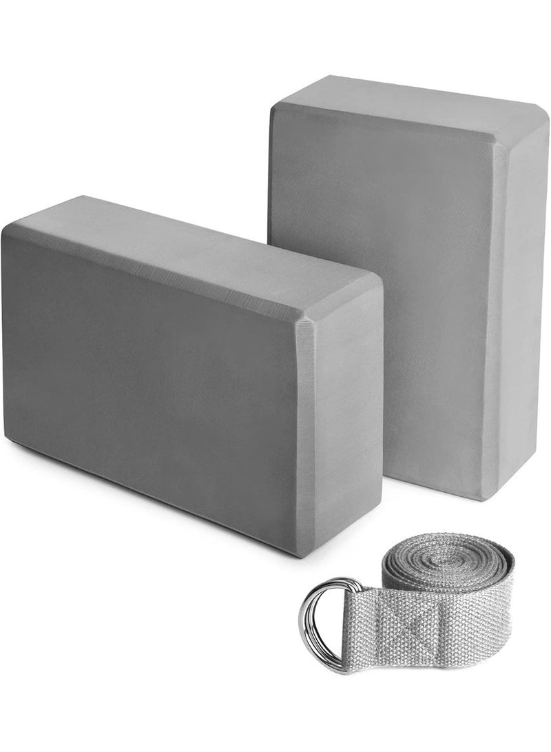 2pcs EVA Yoga Blocks 1pcs Cotton Yoga Strap Stability Blocks Yoga Strap Set for Yoga Pilates - Image 1